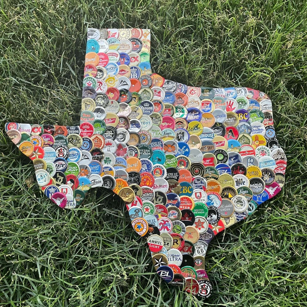 Handmade Texas Bottle Cap Beer Decor Wood